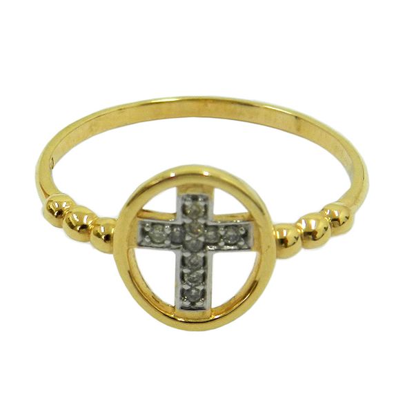 Anel em Ouro 18k Cruz com 10 Brilhantes