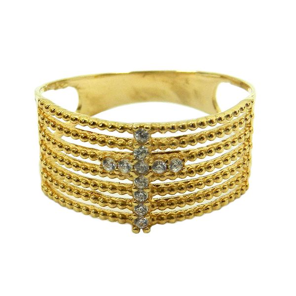 Anel em Ouro 18k Vazado Cruz com Zircônias