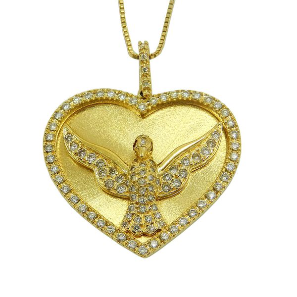 Pingente em Ouro 18k Pomba Grande com Brilhantes