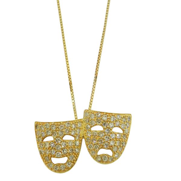 Gargantilha em Ouro 18k Mascaras de Teatro com Brilhantes 