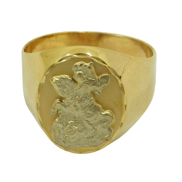 Anel em Ouro 18k São Jorge Alto Relevo 18.0x15.0mm
