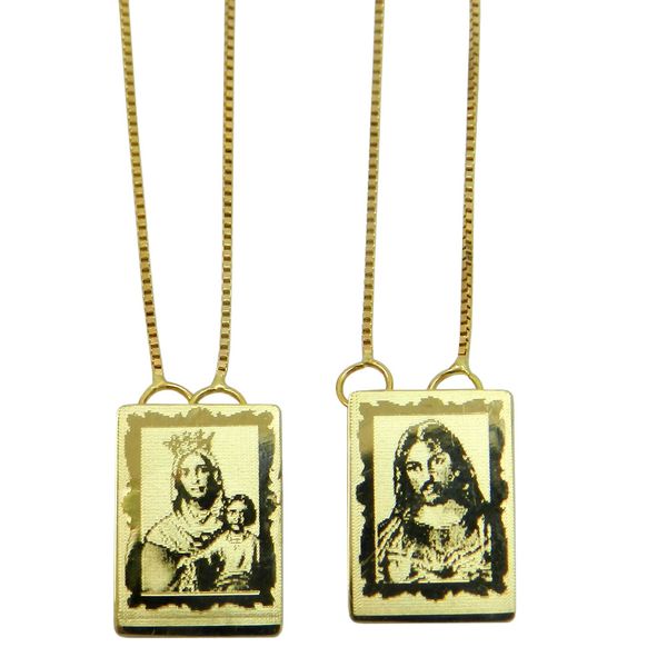 Escapulário de ouro Jesus e Nossa Senhora Laser