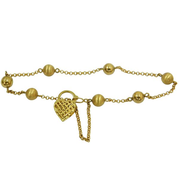 Pulseira de Bolinha em Ouro 18k com Coração