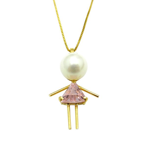 Pingente em Ouro 18K Filha com Pérola 1.0g 24mm