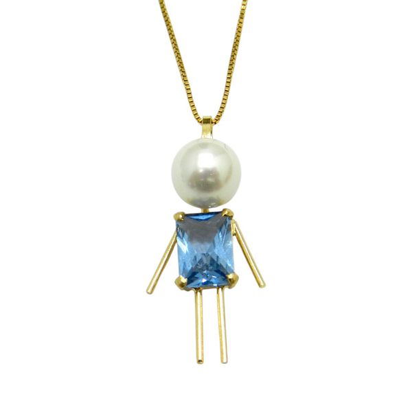 Pingente em Ouro 18K Menino com Pérola 1.0g 24mm