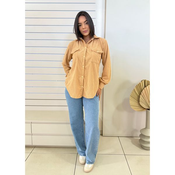 Camisa Veludo Cotele Ingrid - Creme