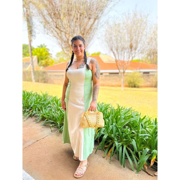 Vestido Dani verde e off 