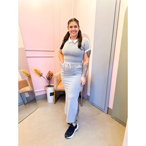 Conjunto Saia Mila cinza claro