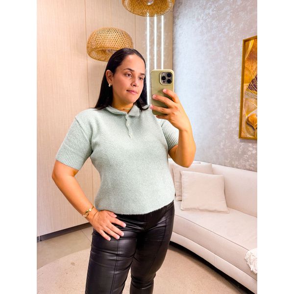 Blusa Gola Polo Maia Verde Tricot 