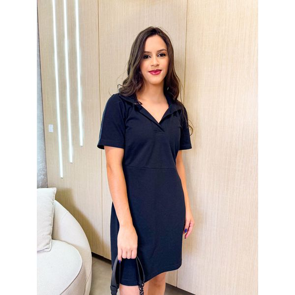 Vestido Poliana Preto Gola Polo 