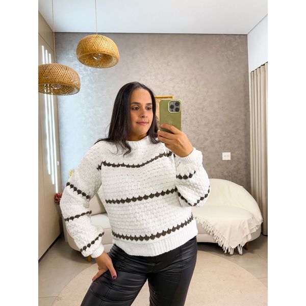 Tricot Liz Branco/Marrom