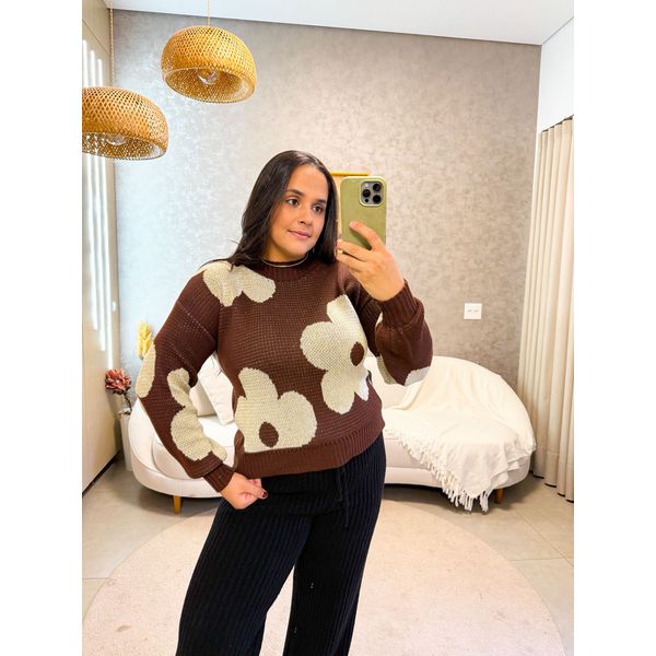 Tricot Flor Marrom
