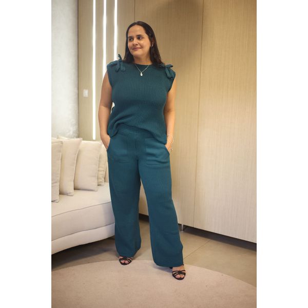 Conjunto Charlote Azul Seleste Tricot