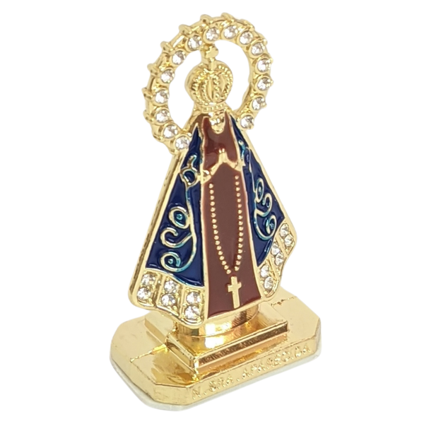 Nossa Senhora Aparecida Miniatura Metal Base Auto Colante Azul Marrom