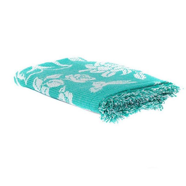Cobertor Casal King Verde Com Branco Algodão
