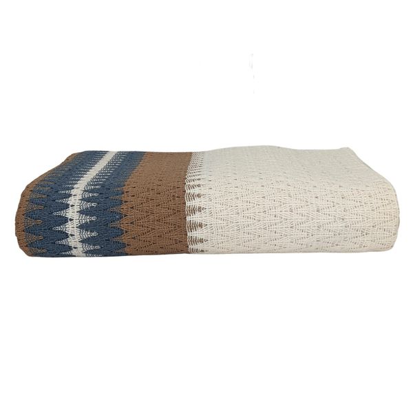 Manta Decorativa de Renda Listrado Bege com Marrom 2,60 x 2,30 m - Redes de Dormir