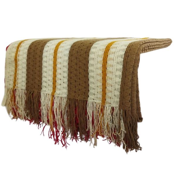 Manta Decorativa de Renda Bege com Vermelho 2,60 x 2,30 m - Redes de Dormir