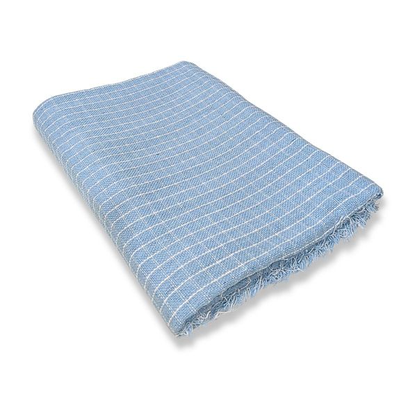 Manta de Algodão Multiuso p/ Cama, Sofá Xadrez Azul Bebê com Branco 2,30m x 1,55m