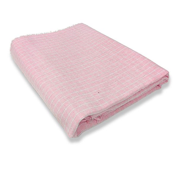 Manta de Algodão Multiuso p/ Cama, Sofá Xadrez Rosa Bebê com Branco 2,30m x 1,55m