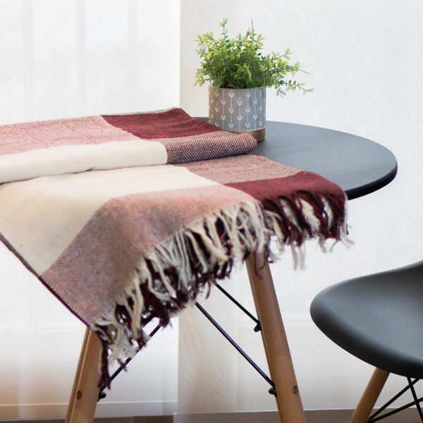 Manta Xadrez Casal Multiuso 100% Algodão p/ Cama, Sofá - Vinho com Bege