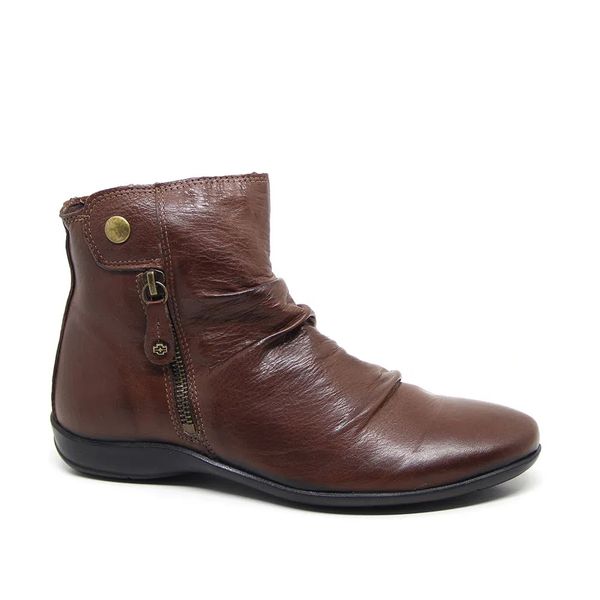 Bota Feminina em Couro Cano Baixo Caramel Mogno Ref. 09462.09953
