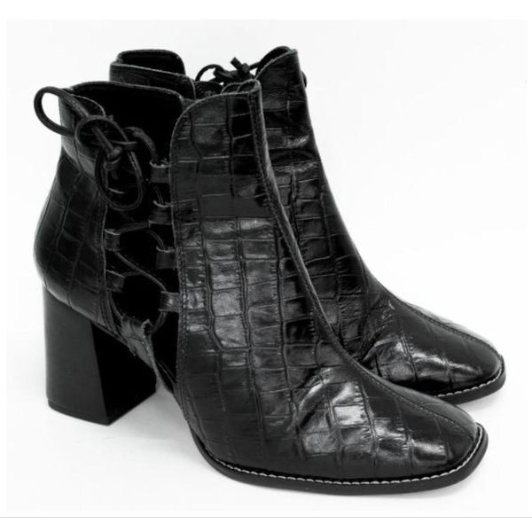 Bota Couro Croco Preto Ref. 09492.09914