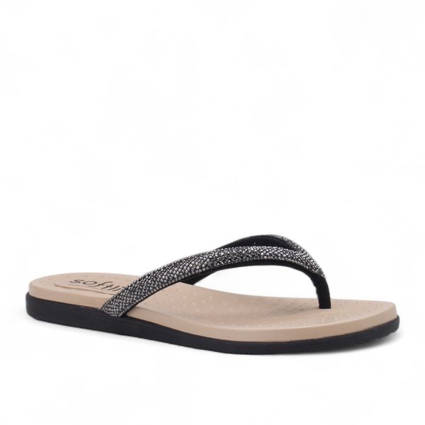 Sandalia Rasteira Strass Preta Ref. 0998.09911
