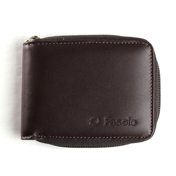 Carteira Masculina Ziper Fasolo Couro Chocolate Liso H014 Ref. 0967.09901 