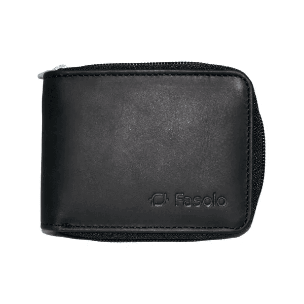 Carteira Masculina Ziper Fasolo Couro Preto Liso H063 Ref. 0996.0999 
