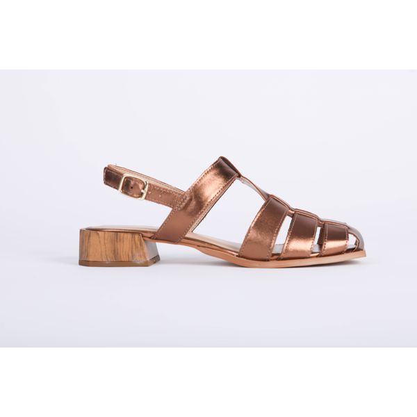 Sandalia de Couro Salto Bloco Bronze Ref. 09422.09992