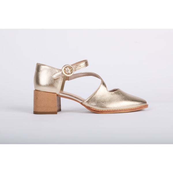 Sapato de Couro Mary Jane Ouro Ref. 09932.09913