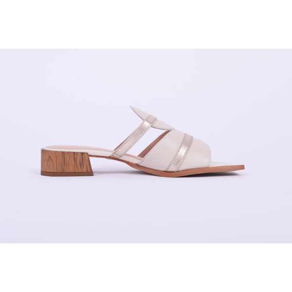 Tamanco Off White com tiras Ouro Ref. 09991.09962