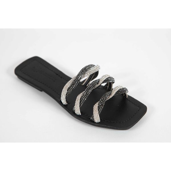 Rasteira Feminina Tres tiras Preto Cristal Ref. 09401.09941