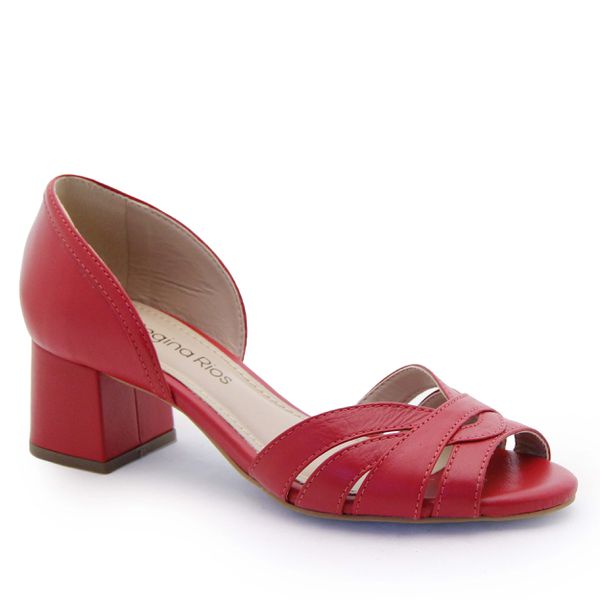 Peep Toe Média Couro Fruges Vermelho