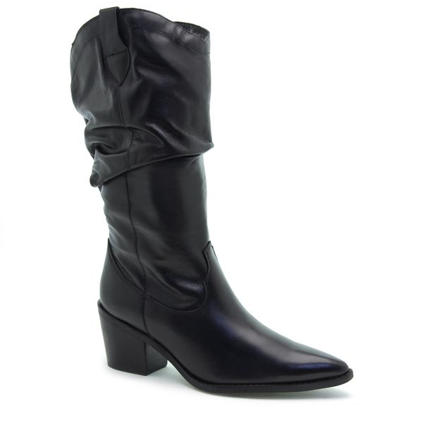 Bota Cano Longo Slouch Couro Preto