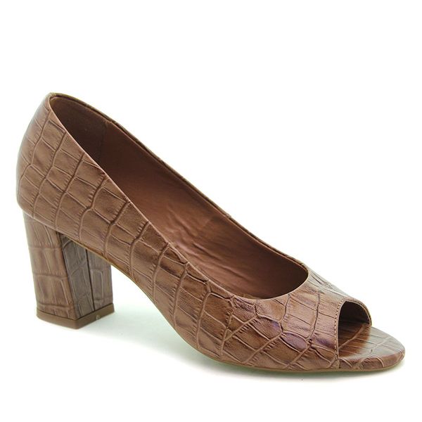 Sapato Peep Toe Couro Croco Conhaque - REGINA RIOS