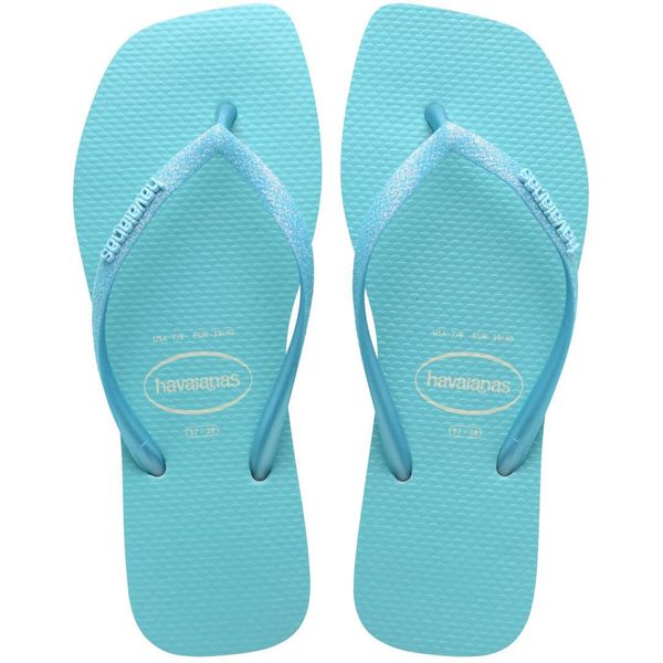 Chinelo Havaianas Square Glitter Neon - Bege Palha/Azul