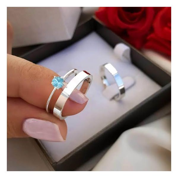 Par De Alianças Em Prata 950 + Anel Solitário