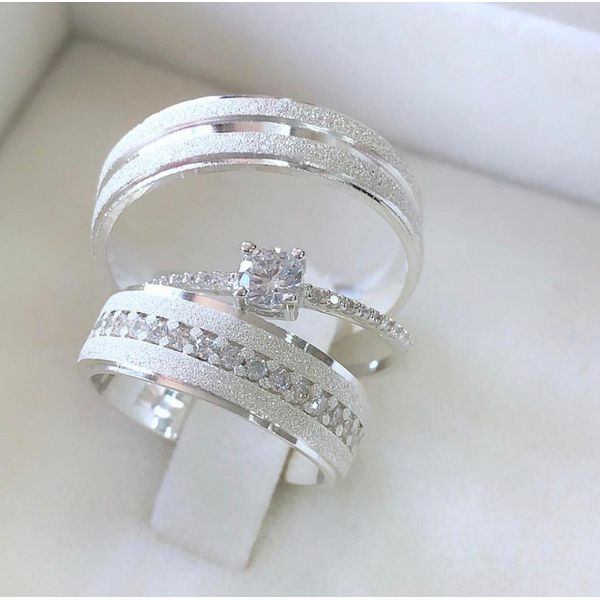 Par De Alianças Em Prata 950 + Anel Solitário