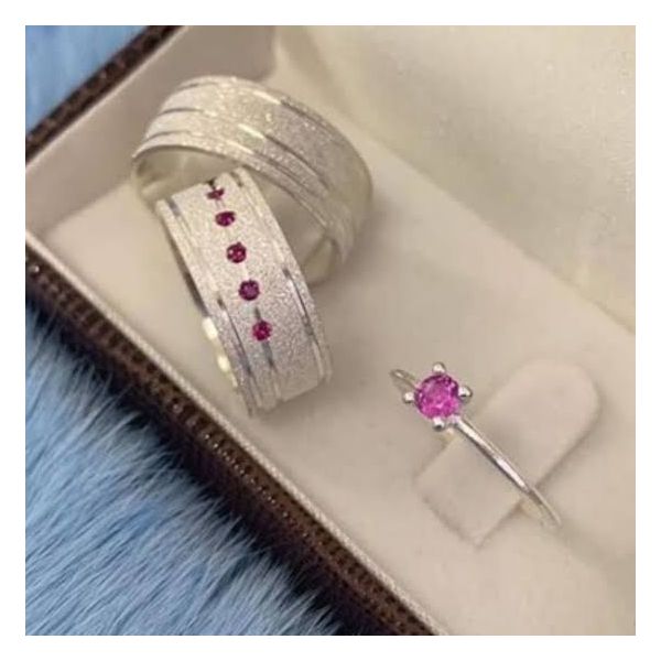 Par De Alianças Em Prata 950 + Anel Solitário