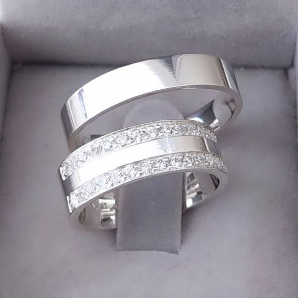 Par De Alianças Em Prata 950 + Anel Solitário