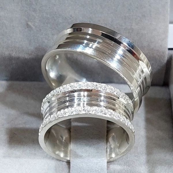 Par De Alianças Em Prata 950 + Anel Solitário