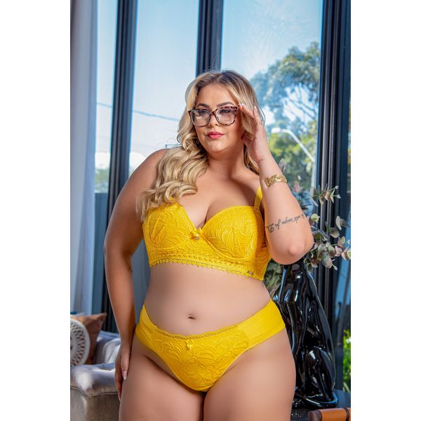 CONJUNTO PLUS SIZE 0174 COM BOJO ESTRUTURA EM RENDA BASE COM GUIPPIR E CALCINHA FIO DUPLO COM PALA NA LATERAL