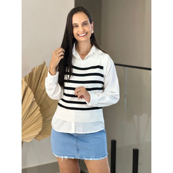 Conjunto Lua listrado branco