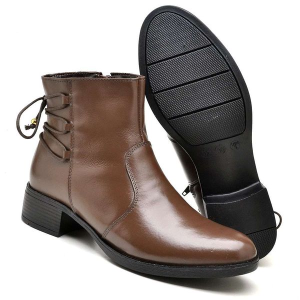 Bota Feminina Cano Baixo Couro Pixxie Café