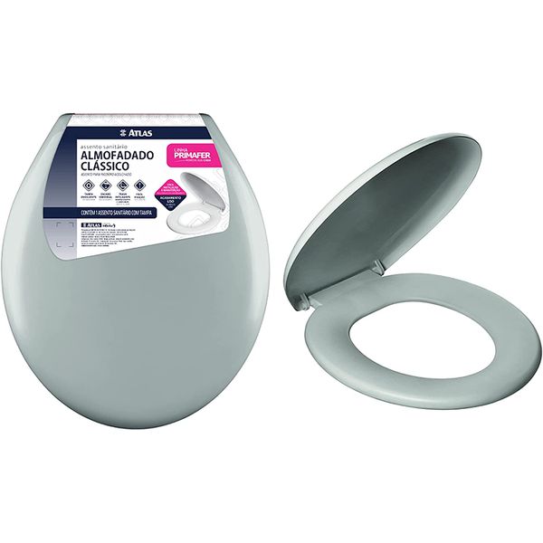 Assento Sanitário Universal Oval Almofado Atlas Primafer em Plástico - Cinza