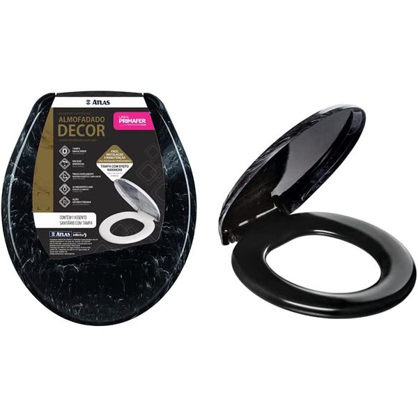 Assento Sanitário Oval Universal Almofadado com Efeito em Mármore Atlas Preto