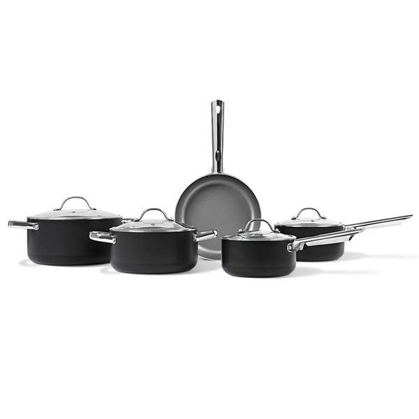 Kit Jogo Conjunto de Panelas 5 Peças Curry Brinox Antiaderente em Alumúnio com Tampa de Vidro Preto