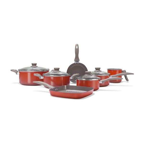 Conjunto Jogo de Panelas Antiaderente com 7 Peças Brinox Ceramic Life Easy Laranja
