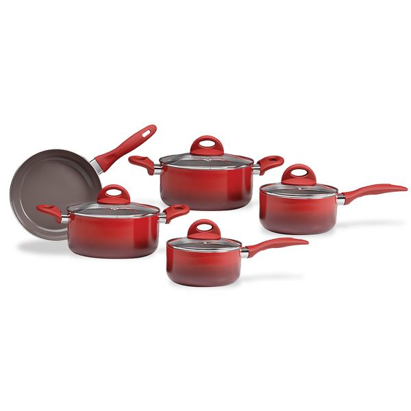 Jogo de Panelas 5 peças Ceramic Life Granada com Fundo de Indução Brinox - Vermelho